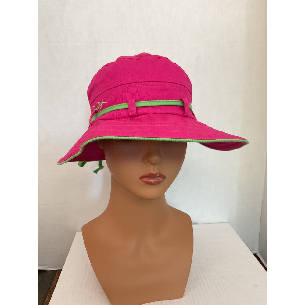 Panama Jack - Hot Pink Cotton Bucket Hat w/Lime Green Details - one size